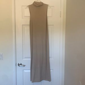 Beige mock-neck midi dress
